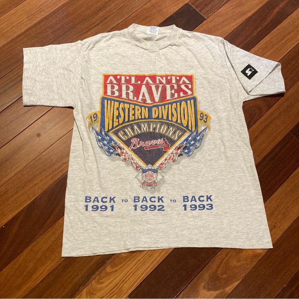 Vintage 1993 Atlanta Braves Baseball MLB Western Division Champions Shirt Size M